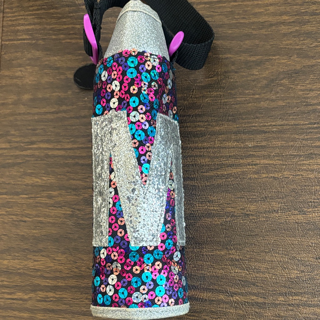 Justice Sequins Insulated Water Bottle Holder Strap Letter M New
